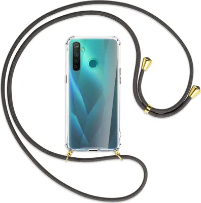 Produktbild von Handykette Backcover-Schutzhülle mit Band (Metall goldfarben) für Realme 5 Pro - dunkelgrau