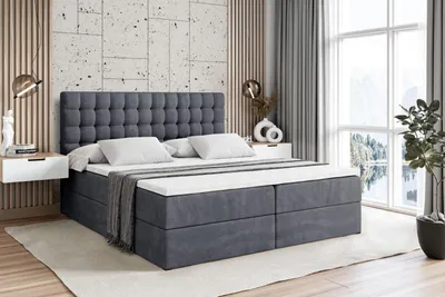 Produktbild von ALTDECOR Boxspringbett mit Matratze und Lattenrost  - VIONE  - 140x200 cm  - Dunkelgrau Samt - Boxbett, Topper, Polsterbett mit Bettkasten, Bett mit Stauraum H4 -Matratze, Doppelbett, Springboxbett
