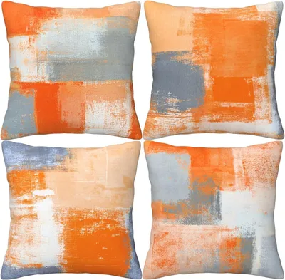 Productafbeelding van Oranje kussenslopen Pack van 4 grijs abstracte gooien kussenslopen abstracte moderne decoratieve kussen woonkamer decoratie kussenhoezen voor bank
