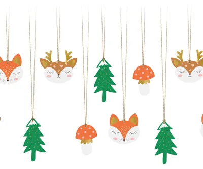 Produktbild von 12 Weihnachts-Geschenkanhänger Waldmotive 7,5 x 8,5 cm mit Goldschnur -