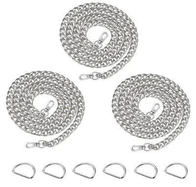 Handtaschenketten, 3 Stück, silber, 120/60/40 cm, mit D-Ringen