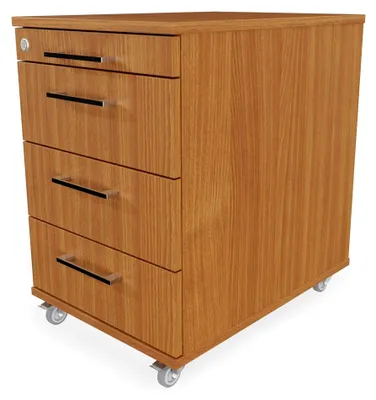 Produktbild von Rollcontainer mit 3 Schubladen und Materialauszug, rollbarer Büroschrank B43 x T60 x H65 cm in verschiedenen Farben, abschließbarer Schreibtischunterschrank, hauseigene Fertigung (Buche)