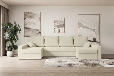 Produktbild von ALTDECOR Ecksofa mit Schlaffunktion und Bettkasten Corner Sofa Eckcouch Couch U-Form universal, links/rechts angeordnet Schlafcouch Ausziehbar Wohnlandschaft ALESIA-U - 301x140x90cm Beige