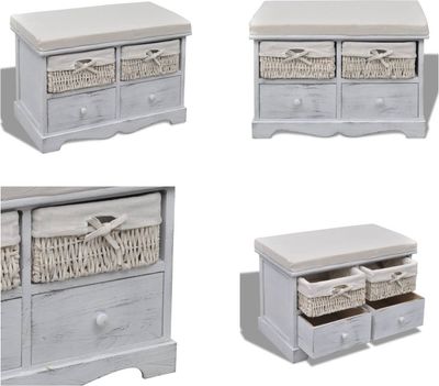 vidaXL Lavica s úložným priestorom biela 62×33×42 cm Paulownia wood - Úložná truhlica - Úložné boxy - Úložné boxy