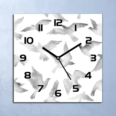 Produktbild von Wanduhr Echt-Glas-Küchenuhr Graue Aquarell Vogel Quarz 30x30 Deko Bilder