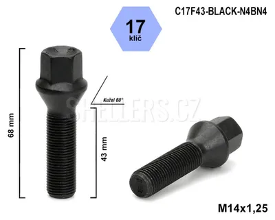 Produktbild von Koloschraube M14x1,25x43, konisch, Schlüsselweite 17, C17F43-BLACK-N4BN4, schwarz, Höhe 68 mm
