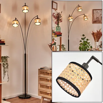 Produktbild von Casalina Stehlampe aus Metall/Rattan/Stoff in Schwarz/Chrom-/Naturfarben