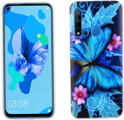 Produktbild von Huawei P20 Lite 2019 Handy Hülle Schutz-Case Cover Bumper Schmetterling Blau