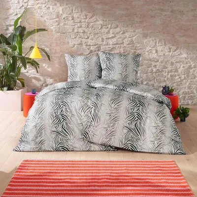 Produktbild von Estella Mako-Satin Bettwäsche 155x220 Zadie khaki Zebra Tierfellmuster 4846-016