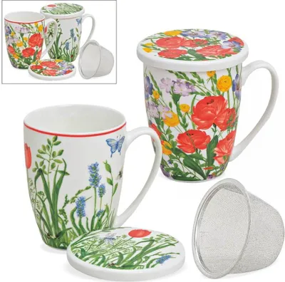 Immagine prodotto di Set di 2 tazze da tè con coperchio e colino fiori di papavero