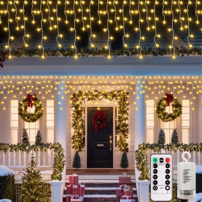 Eispegel Lichterkette 6 m 300 LED Warmweiß mit Fernbedienung