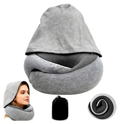 Produktbild von Nackenkissen Flugzeug, Reisekissen mit Kapuze, Nackenhörnchen Erwachsene mit Memory Schaum, Verstellbarem Nackenhörnchen, Neck Pillow Travel Flugreisen, Büro
