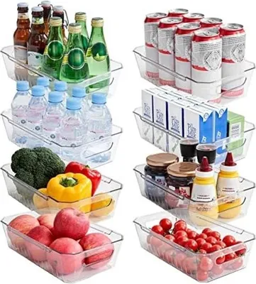 Zdjęcie produktu dla 8-częściowe pojemniki na lodówkę, przezroczyste pojemniki na lodówkę do przechowywania w kuchni, spiżarni, pralni, łazience, bezpieczne dla żywności, wolne od BPA, bezpieczne do przechowywania