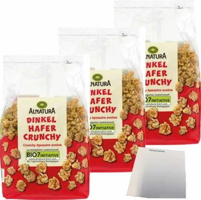 Produktbild von Alnatura  Dinkel Hafer Crunchy 3er Pack (3x375g Beutel) + usy Block