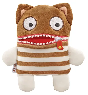 A stuffed toy with a zipper mouth.