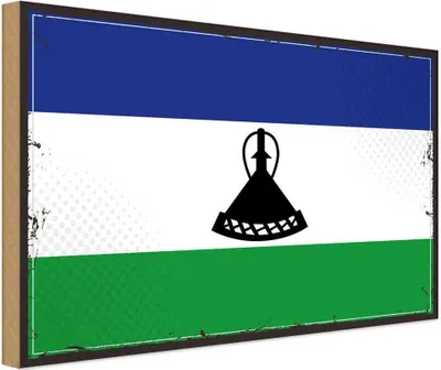 Produktbild von vianmo Holzschild 30x40 cm Lesothos Retro Lesotho Flagge Fahne Wappen