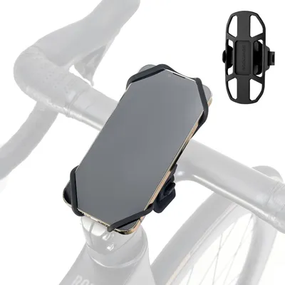 Zdjęcie produktu dla Uchwyt na telefon ROCKBROS do roweru, uniwersalny uchwyt na telefon do motocykla, przeznaczony do smartfonów o przekątnej ekranu od 4" do 7", silikonowy uchwyt na kierownicę, amortyzujący wstrząsy i odporny na zarysowania