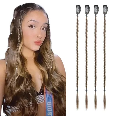 Obrázek produktu pro Prodlužování vlasů, 4 copánky, délka 35 cm, syntetické, tmavě hnědé, s klipsy