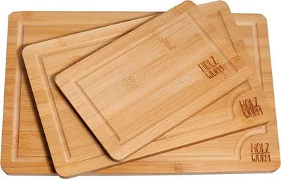 Zdjęcie produktu dla Zestaw desek do krojenia Unyqoos® wykonanych w 100% z bambusa (3 sztuki) – deski do krojenia o właściwościach antybakteryjnych, z rowkiem na sok, wytrzymałe, wymiary: 38×25×1,6 / 30,5×20,3×1,6 / 23×15,2×1,6 cm