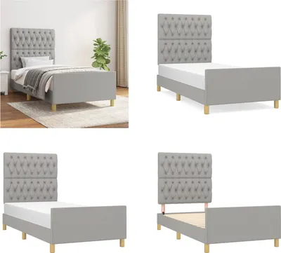 Produktbild von vidaXL Bettgestell mit Kopfteil Hellgrau 90x190 cm Stoff - Bettgestell Mit Kopfteil - Bettgestelle Mit Kopfteile - Bettgestell - Bett Mit Kopfteil