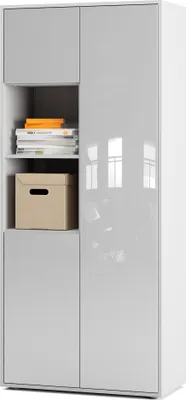 Produktbild von SIMPLYFURN Büroschrank Amira T20 | mit 2 offenen Fächern | Aktenschrank & Mehrzweckschrank in Korpus Weiß & Front Weiß Hochglanz | Push-to-Open | 180x80x40 cm