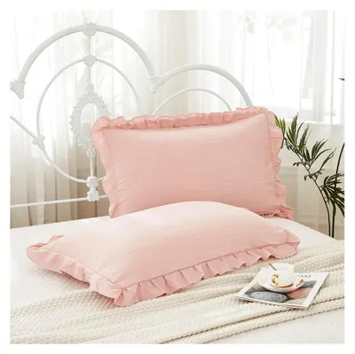 Produktbild von Rosa Kissenbezüge im 2er-Set, gerüschtes Design, weiche Mikrofaser, 50 x 75 cm
