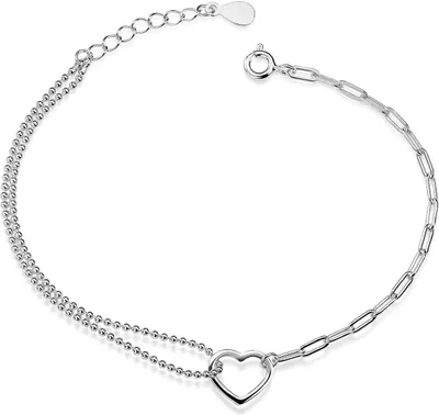 Produktbild von MATERIA by Matthias Wagner Damen Armband Herz 925 Silber Ankerkette Kugelkette 16,5-18,5cm SA-6