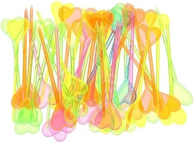 Image de Go Go Gadget – Brochettes pour cocktails – Brochettes pour fêtes – Réutilisables – Forme cœur – Idéal pour les fêtes – 8,5 cm – 1 ensemble de 50 pièces – Multicolore