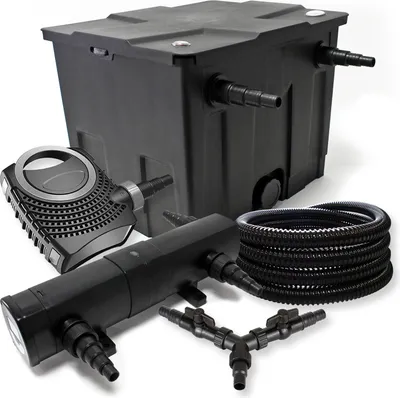 Produktbild von SunSun Komplettset: CBF-350 Teichfilter bis 12000 L Teichfilteranlage als Durchlauffilter, CTF-8000 Teichpumpe 8000l/h 70W, CUV-236 Teichklärer UVC Klärer mit 36W, 25m Teichschlauch 25 mm, Y-Verteiler
