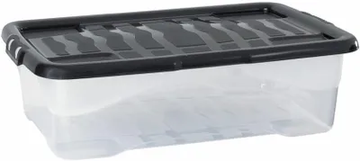 Produktbild von Aufbewahrungsbox 30 Liter, transparent, schwarzer Deckel, 60x40x17 cm, für Spielzeug
