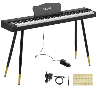 Obrázek produktu pro VEVOR Digitální piano s 88 klávesami, polotěžkým mechanismem, standardní velikost, černé provedení, vhodné pro začátečníky, 600 zvukových barev, 600 rytmů, USB, MIDI, audio výstup, konektor pro sluchátka, sustain pedál a kvalitní reproduktory