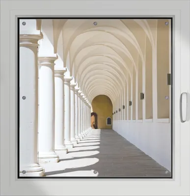 Produktbild von Wallario Lichtschutzbild, Dekorativer Sichtschutz Sonnenschutz 96 x 100 cm mit Motiv: Gewölbegang - Verdunklung ohne Bohren