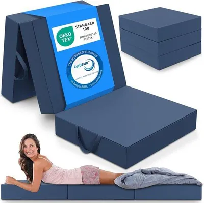 Produktbild von Famanu Faltmatratze 90 x 200 cm - Dreiteilig, Extra Dick 15 cm Schaum, Waschbar, Tragbar