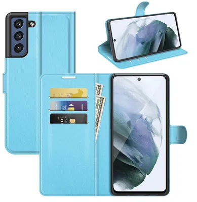 Produktbild von Für Samsung Galaxy S21 FE Handy Tasche Blau Etuis Kunst-Leder Cover Hülle Schutz