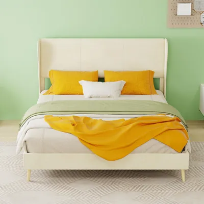 Produktbild von Zerbaco Polsterbett Doppelbett 140x200 cm mit gepolstertem Kopfteil Beige ohne Bettkasten ohne Gaslift ohne Matratze