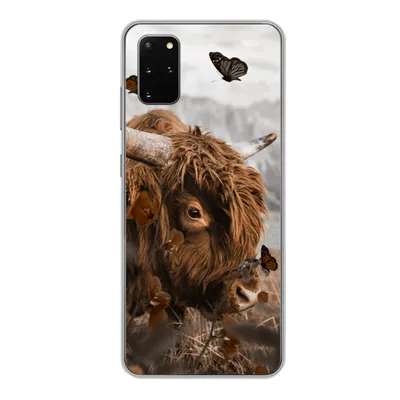 Produktbild von MuchoWow® Handyhülle Schutzhülle Hülle für Samsung Galaxy S20 Plus Scottish Highlander - Schmetterlinge - Pflanzen Silikon Softcase Handy Hülle - Hartschale