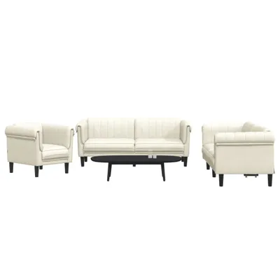 Produktbild von "im Angebot" 3-tlg. Sofagarnitur - Sofa-Set - Couchgarnitur - Creme Samt - Klassische Sofas CC9268