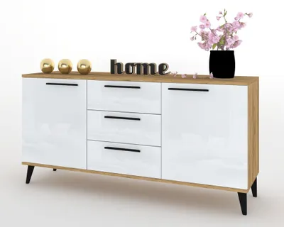 Produktbild von Kommode mit Schubladen Fernsehschrank HANA 3S Golden Craft Eiche/Weiß Hochglanz 150cm
