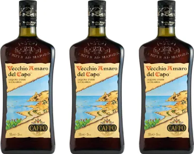 Produktbild von Vecchio Amaro Del Capo Kräuterlikör 3er Set, Spirituose aus Kalabrien, Alkohol, Flasche, 35 %, 3 x 1 L