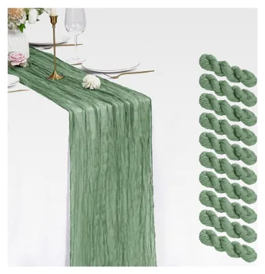 Produktbild von 10 Stück Salbeigrün Käsetuch Tischläufer 55 x 300 cm rustikaler Gaze Stoff für Hochzeiten, Festivals, Jubiläen, Abendessen und Outdoor-Partys