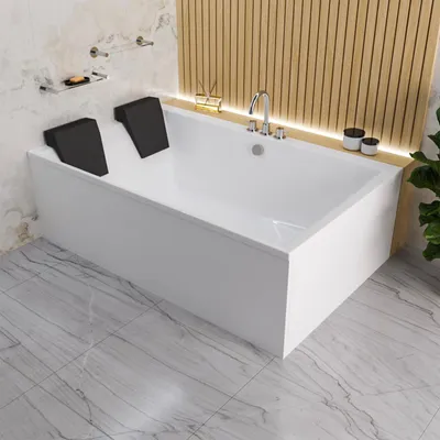 Image de ECOLAM baignoire Crown LUX 190x120 cm + tablier | 2 appui-têtes noirs | siphon + silicone | set complet
