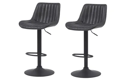 Productafbeelding van Hela Tische, set van 2 barkrukken/bistrostoelen Sabine, vintage antraciet, 360° draaibaar, trompetvoet, in hoogte verstelbaar met gasveer, belastbaar tot 120 kg