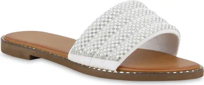 Produktbild von VAN HILL Damen Pantoletten Sandalen Strass Freizeit Nieten Sommer Schuhe 841654, Farbe: Weiß, Größe: 39