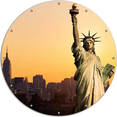 Produktbild von Wallario rundes Outdoor-Poster für Garten oder Balkon, Motiv Freiheitsstatue New York, 120 cm Durchmesser