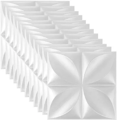 Image de Lot de 12 panneaux muraux en PVC 3D, blancs, pour la décoration du salon et de la chambre à coucher