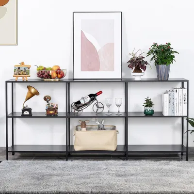 Zdjęcie produktu dla Stół konsolowy metalowy, czarny, 180x30x80 cm, 3 półki