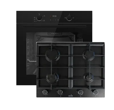 Produktbild von Gasline Einbauherdset GB850-FIB mit Gas Einbaubackofen+Einbau Gaskochfeld,4 flammig, GAG60INB Schwarz Matt, Sabaf-Brenner, Erdgas/Propangas