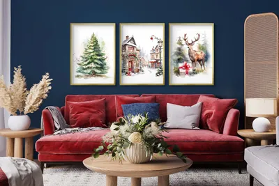 Produktbild von DECOWALLS Poster Set 3 Teile - Weihnachtsposter für Wohnzimmer - Weihnachtsbaum Winter 30x40 cm