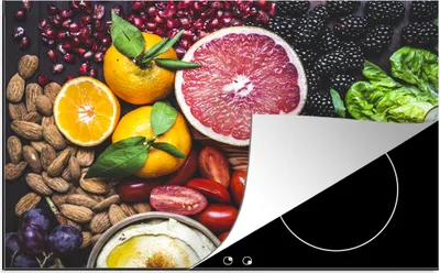 Produktbild von KitchenYeah© Herdabdeckplatte Gemüse - Obst - Farben , 78x52cm, Küche Deko, Glaskeramikkochfeld Herdabdeckung, Abdeckplatte fùr Kochfeld