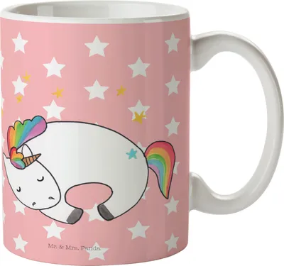 Produktbild von Mr. & Mrs. Panda haferl Einhorn Nacht - Rot Pastell - Geschenk, Träume, Einhörner, Menschen, Unicorn, Kaffeebecher, Trinkbecher, Teetasse, Becher, Tasse